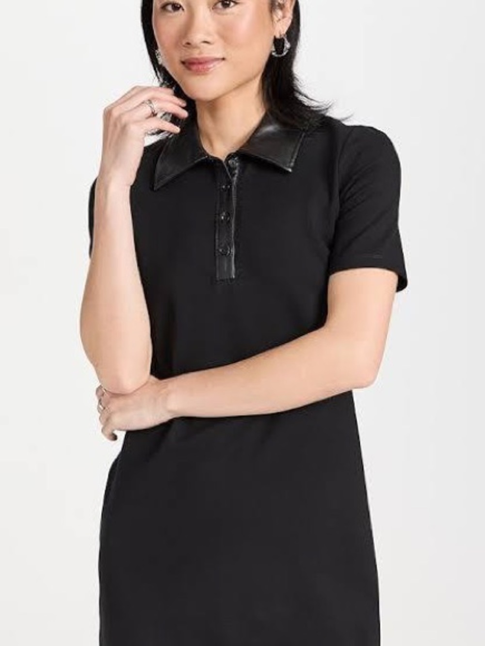 STAUD mini polo dress with faux leather-trimmed collar
